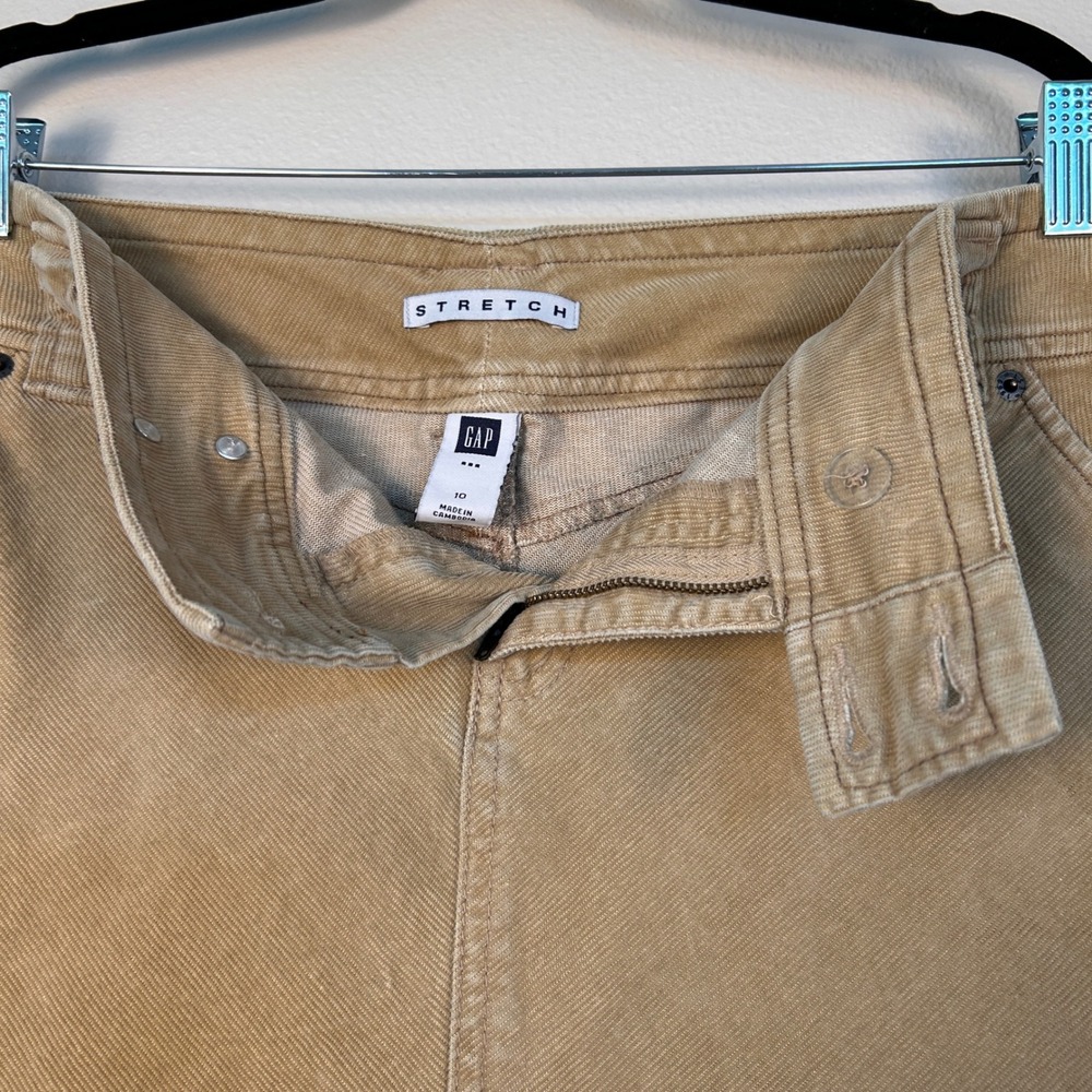 Gap Tan Khaki Corduroy Mini Skirt Stretch Double Button Size 10 Fall - Picture 4 of 8